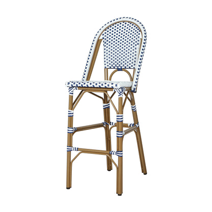 Altocanin 29.5" Outdoor PE Rattan French Barstool, White and Blue(Set of 2)