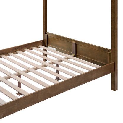 Quorcanor Queen Size Antique Oak Feature Solid Wood Canopy Bed