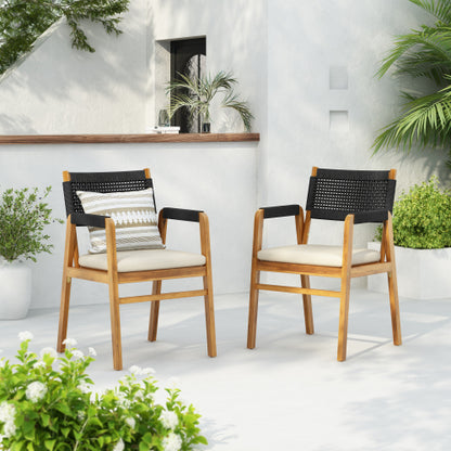 Ansel Modern Patio Outdoor Dining Chairs with Beige Cushions, Set of 2