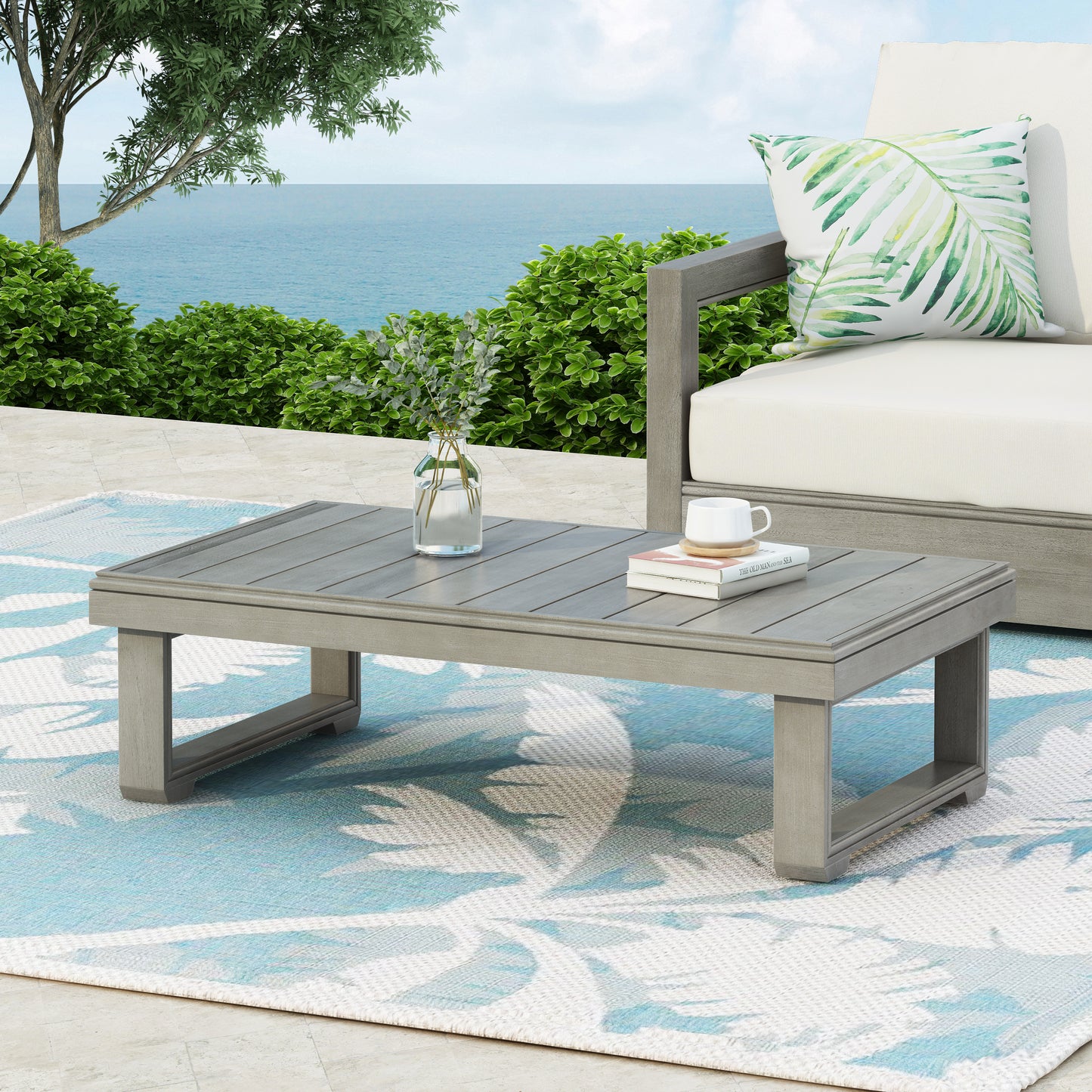 Andrae Outdoor Acacia Wood Rectangular Coffee Table