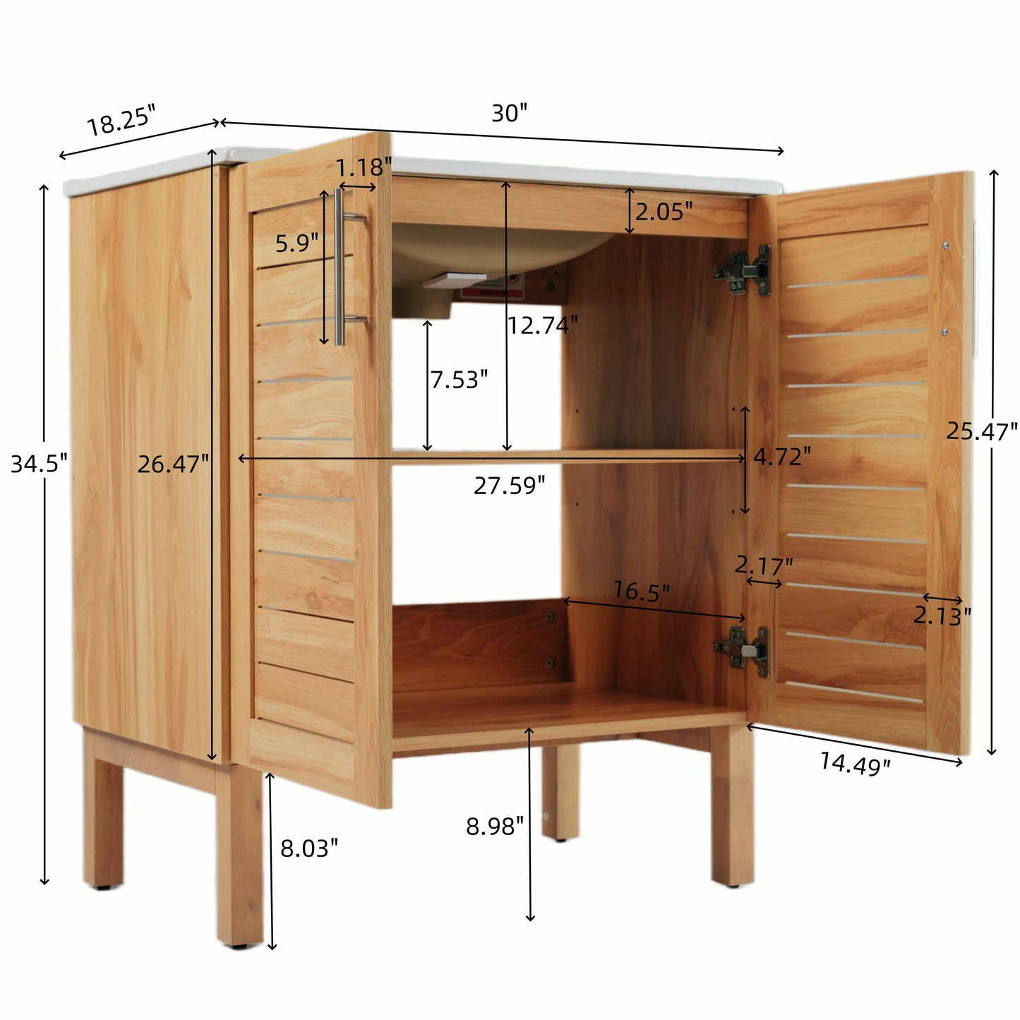 Decolette Mid-Century Modern Bathroom Vanity Cabinet with One Sink