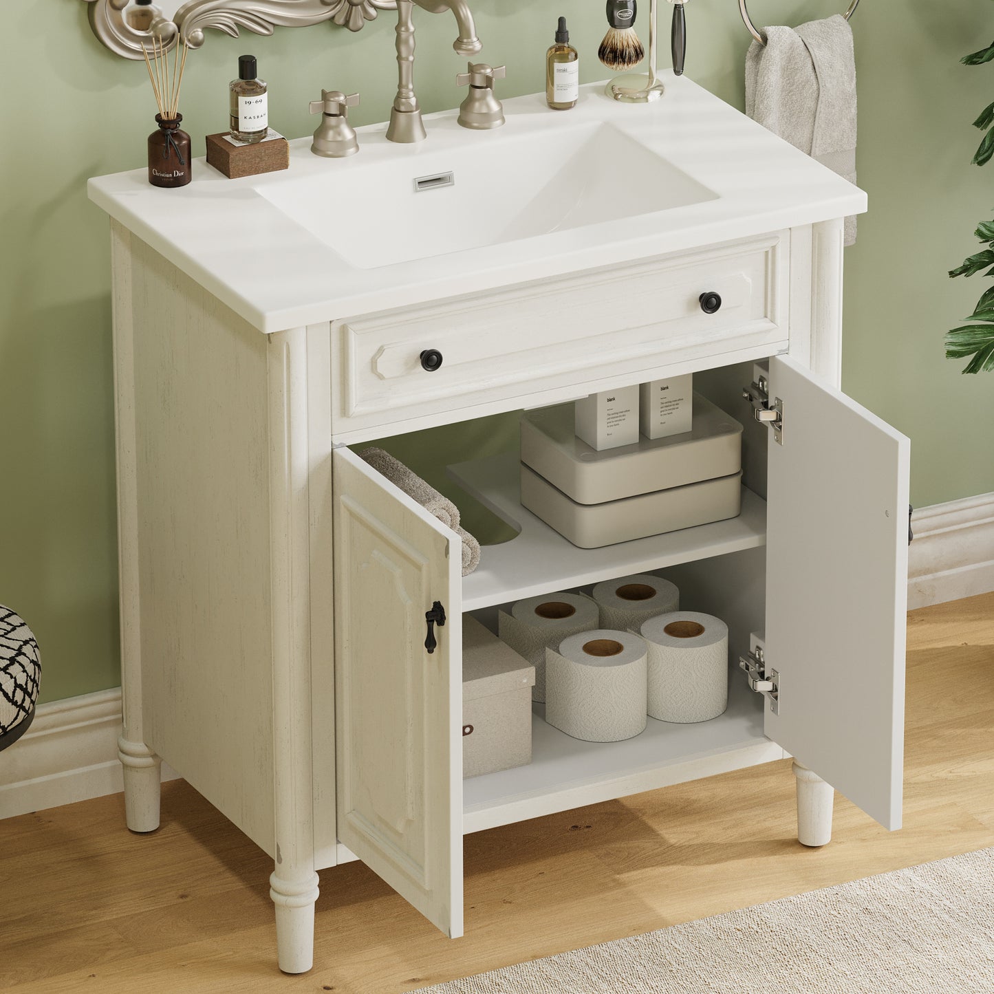 Kizzo 31" Vintage Bathroom Vanity with Sink, Rustic Bathroom Cabinet