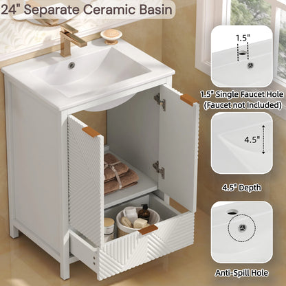 Felix 24 Inches Bathroom Vanity with Sink Combo, Modern Bathroom Vanity with Single Faucet Hole, Textured Door Panels