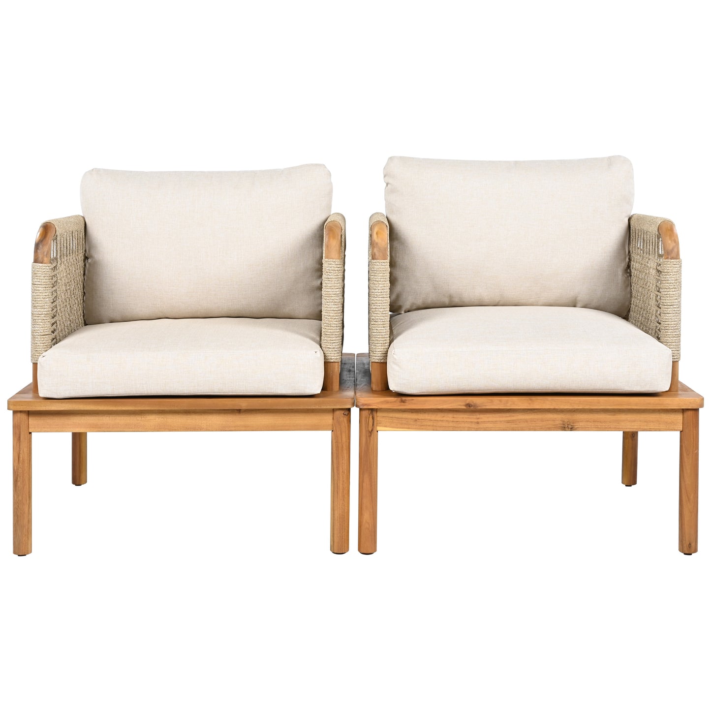 Linnea Outdoor Acacia Wood and Rope Club Chair with Cushions,Set of 2