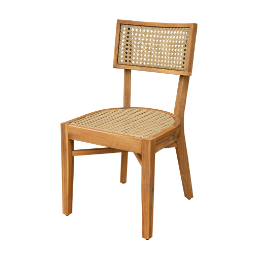 Netho Acacia Wood Dining Chair with Light Brown Wicker,Set of 2