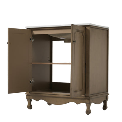 Orion 30" Vintage Bathroom Vanity with Ceramic Sink, Bathroom Vanity Cabinet,Antique Brown