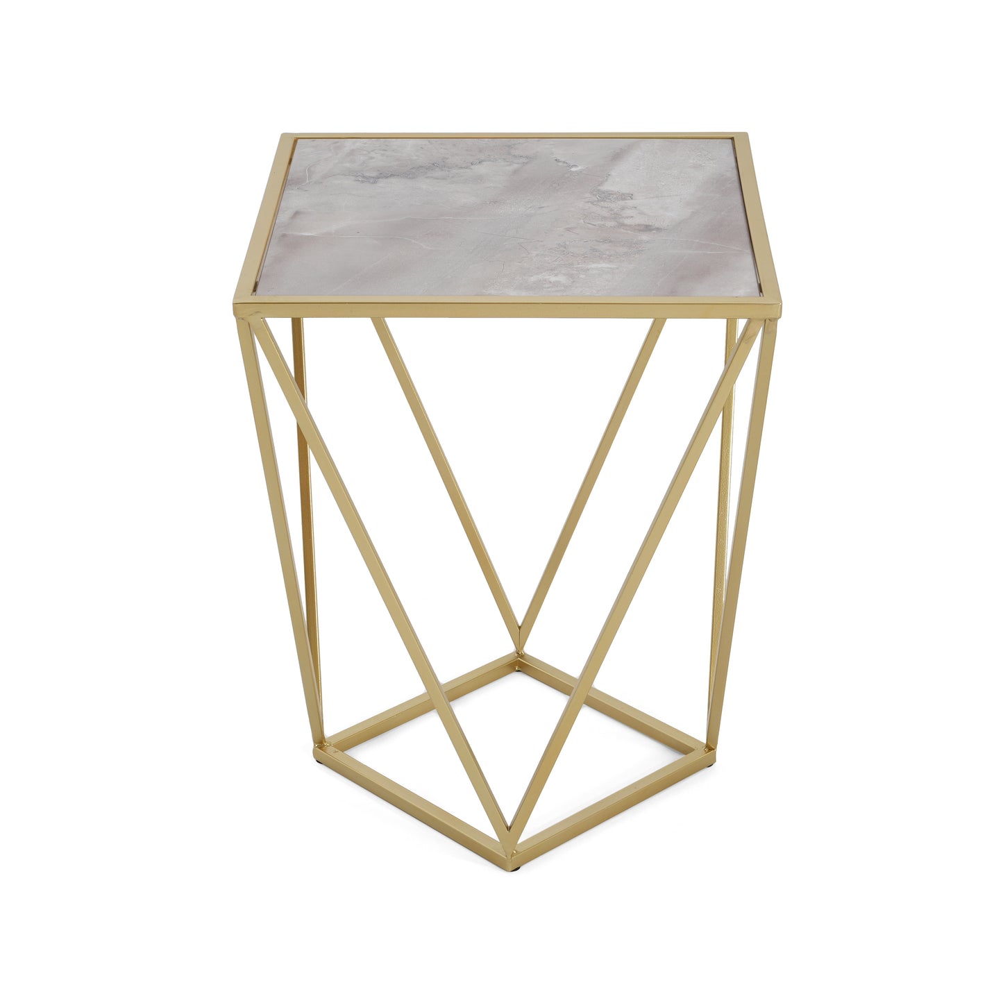 Calliopa Creative Simple Glass Side Table,Gold+White Color