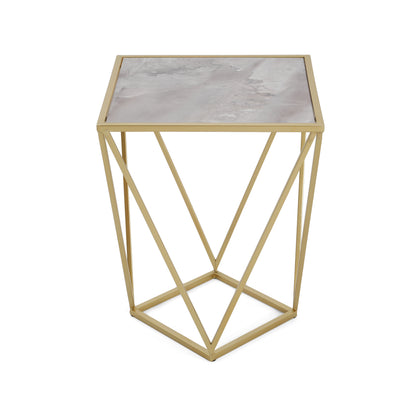 Calliopa Creative Simple Glass Side Table,Gold+White Color