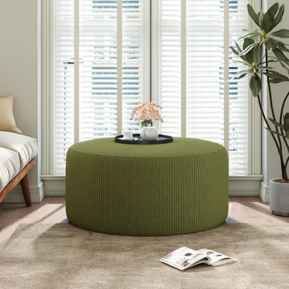Harbinger GAVI Corduroy Ottoman Foot Stool, 30" Pouf Footstool Ottoman Seat, Upholstered Foot Chair, Round Footrest, Modern Side Table for Living Room Bedroom Home Decor, Olive Green