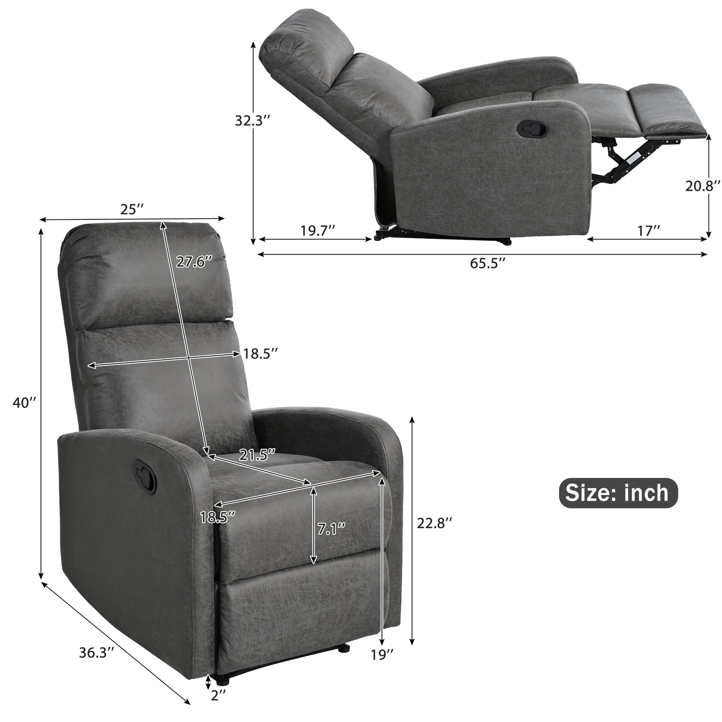 Elarra Modern Recliner Manual Recliner Home Theater Manual Recliner Chair with Adjustable Backrest