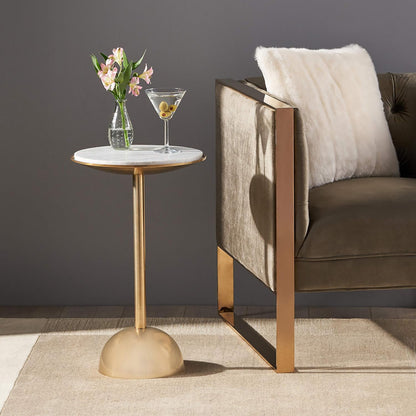 Bartholo Modern Glam Aluminum Accent Table with Marble Table Top