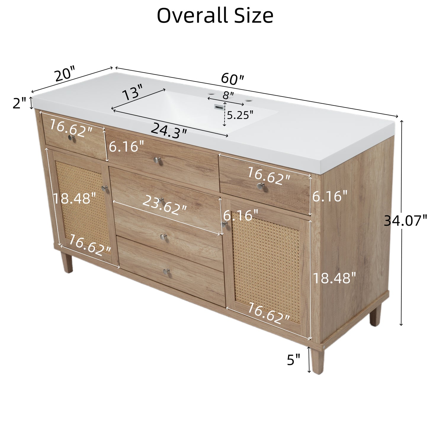 GuGuga 60" Bathroom Vanity with SMC Sink, Modern Large Storage Bathroom Storage Cabinet