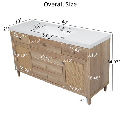 GuGuga 60" Bathroom Vanity with SMC Sink, Modern Large Storage Bathroom Storage Cabinet