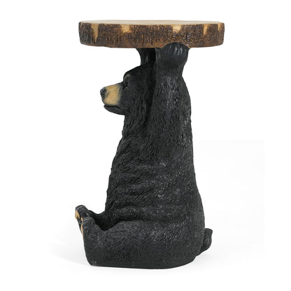 Propinquity Blitz Bear Outdoor Side Table, MGO Bear Statue with Display Tabletop, Hand Painted Sculpture, Cute Small End Table for Indoor/Outdoor, No Assembly Required, Black + Brown