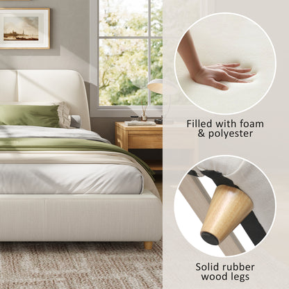 Jonah Modern Upholstered Bed Frame with Linen Fabric and Solid Wood Legs, White