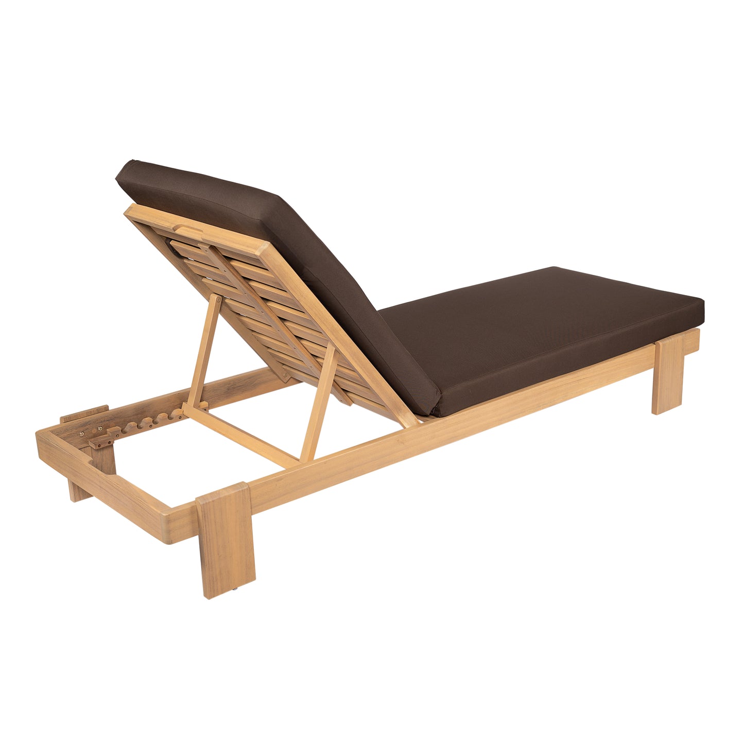 Enchang Outdoor Acacia Wood Chaise Lounge, Teak Frame, with Cushion
