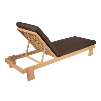 Enchang Outdoor Acacia Wood Chaise Lounge, Teak Frame, with Cushion