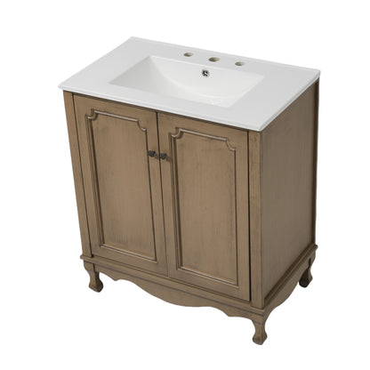 Orion 30" Vintage Bathroom Vanity with Ceramic Sink, Bathroom Vanity Cabinet,Antique Brown