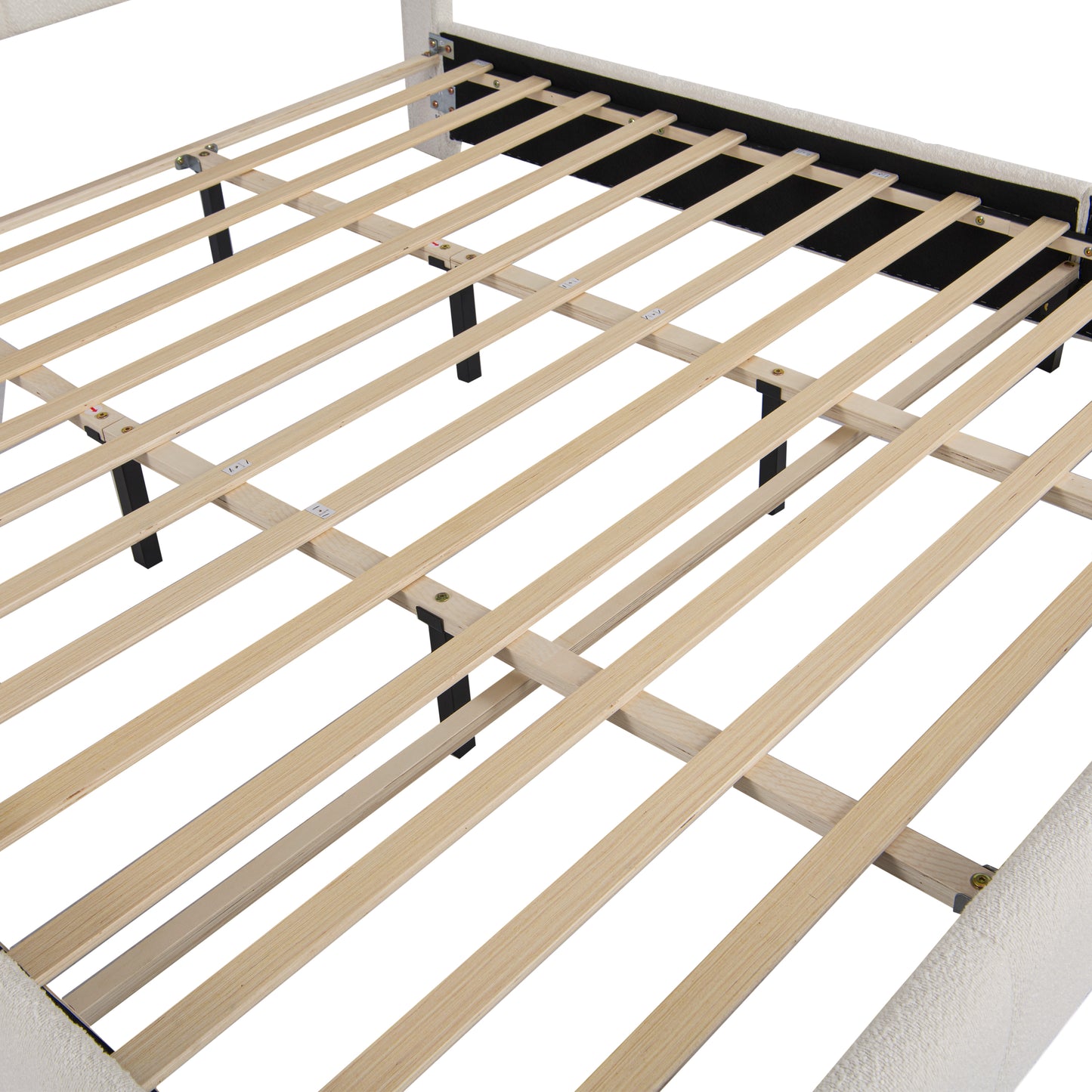 Florian Platform Bed, Soft Boucle Fabric Upholstered Platform bed with Curve-Shaped Design Headboard