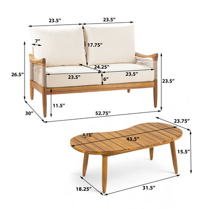 Brsin Outdoor Patio Seating Group,Woven Rope Loveseat with Cushions and Coffee Table