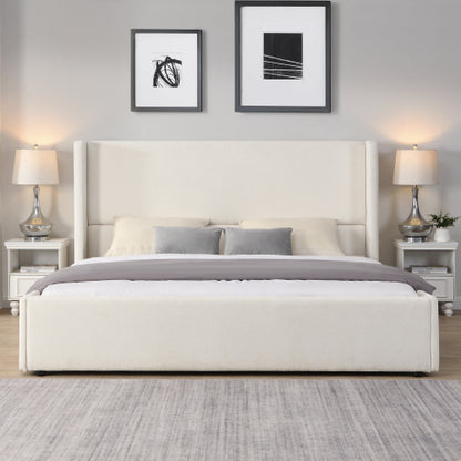 Arcadien Elegant White Fabric Upholstered Bed