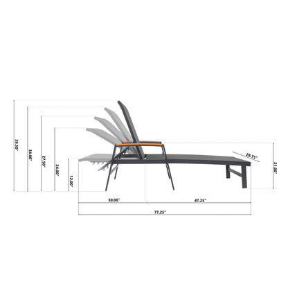 Joy Outdoor Aluminum Chaise Lounge Set with C-Shaped End Table