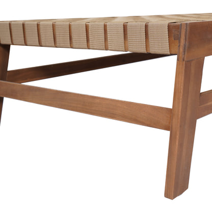 Rionaris Outdoor Acacia Wood Rope Chaise Lounge Adjustable 4-Position Recliner