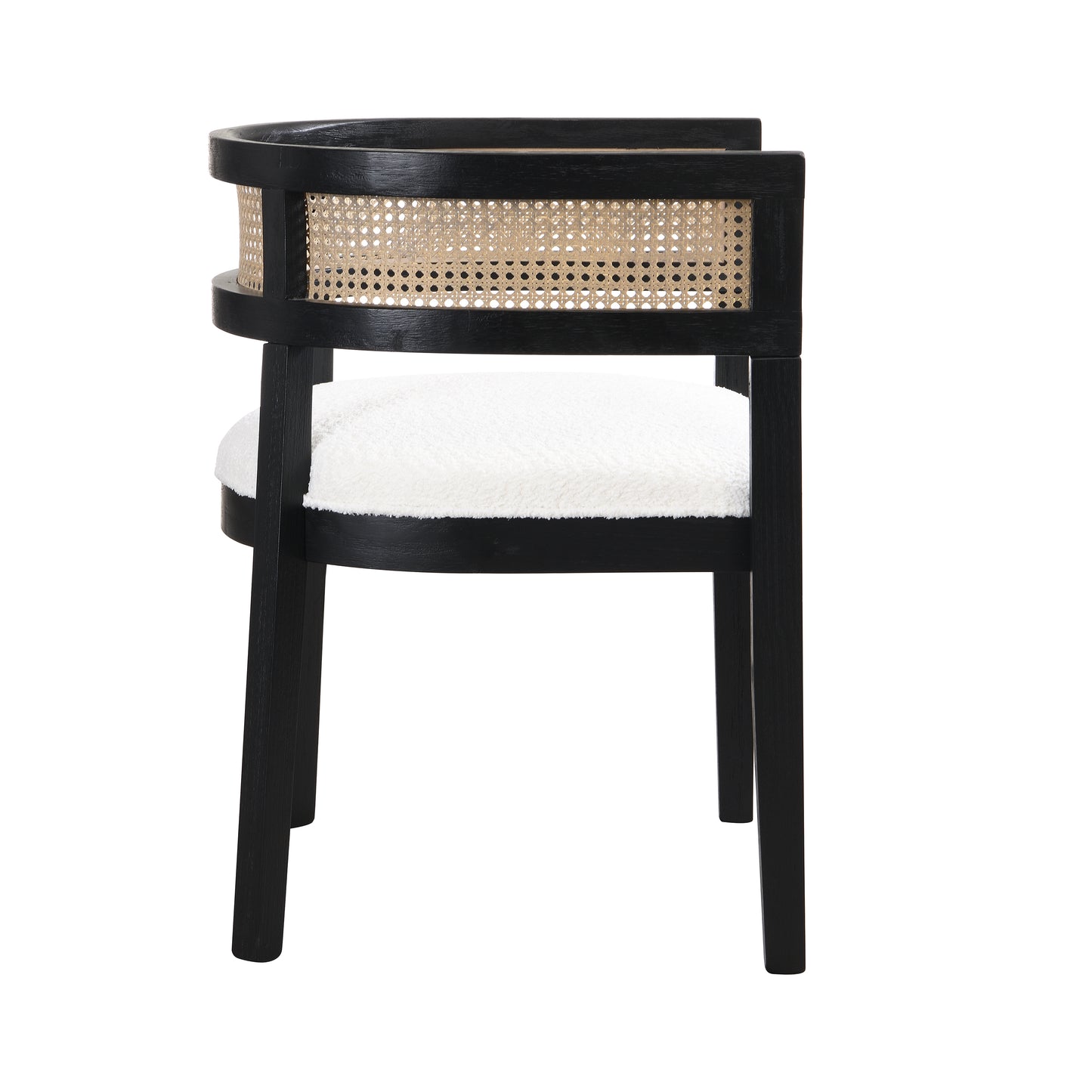 Bastian Dining Chairs with Rattan Backrest, Upholstered Seat, Set of 2