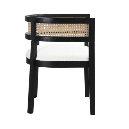 Bastian Dining Chairs with Rattan Backrest, Upholstered Seat, Set of 2
