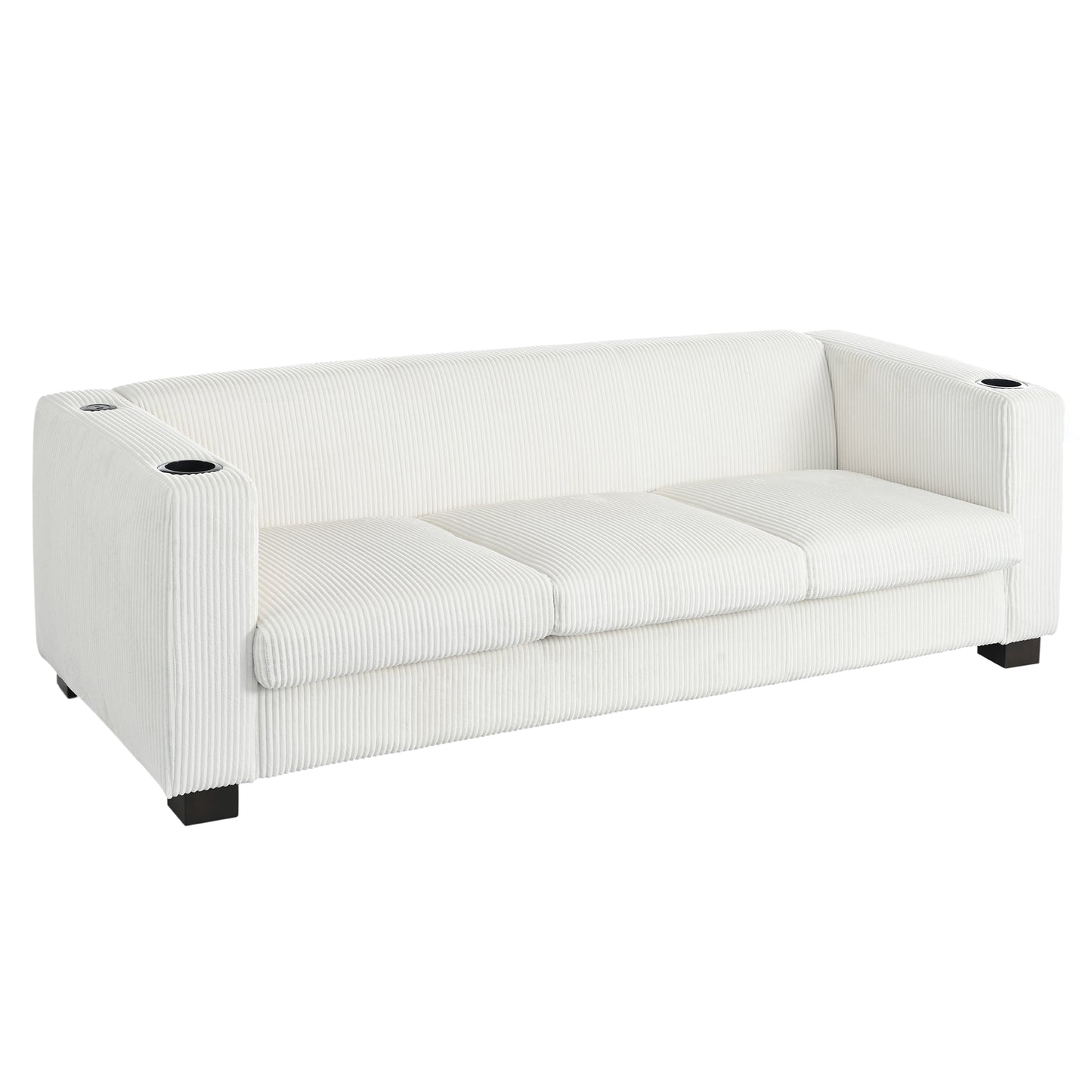 Modern three-seat Solid Wood sofa in striped finish with two cup holders