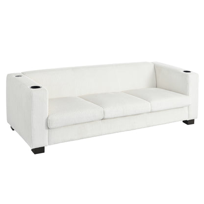 Modern three-seat Solid Wood sofa in striped finish with two cup holders