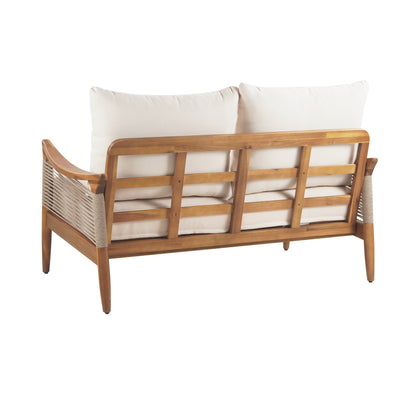 Brsin Outdoor Patio Seating Group,Woven Rope Loveseat with Cushions and Coffee Table