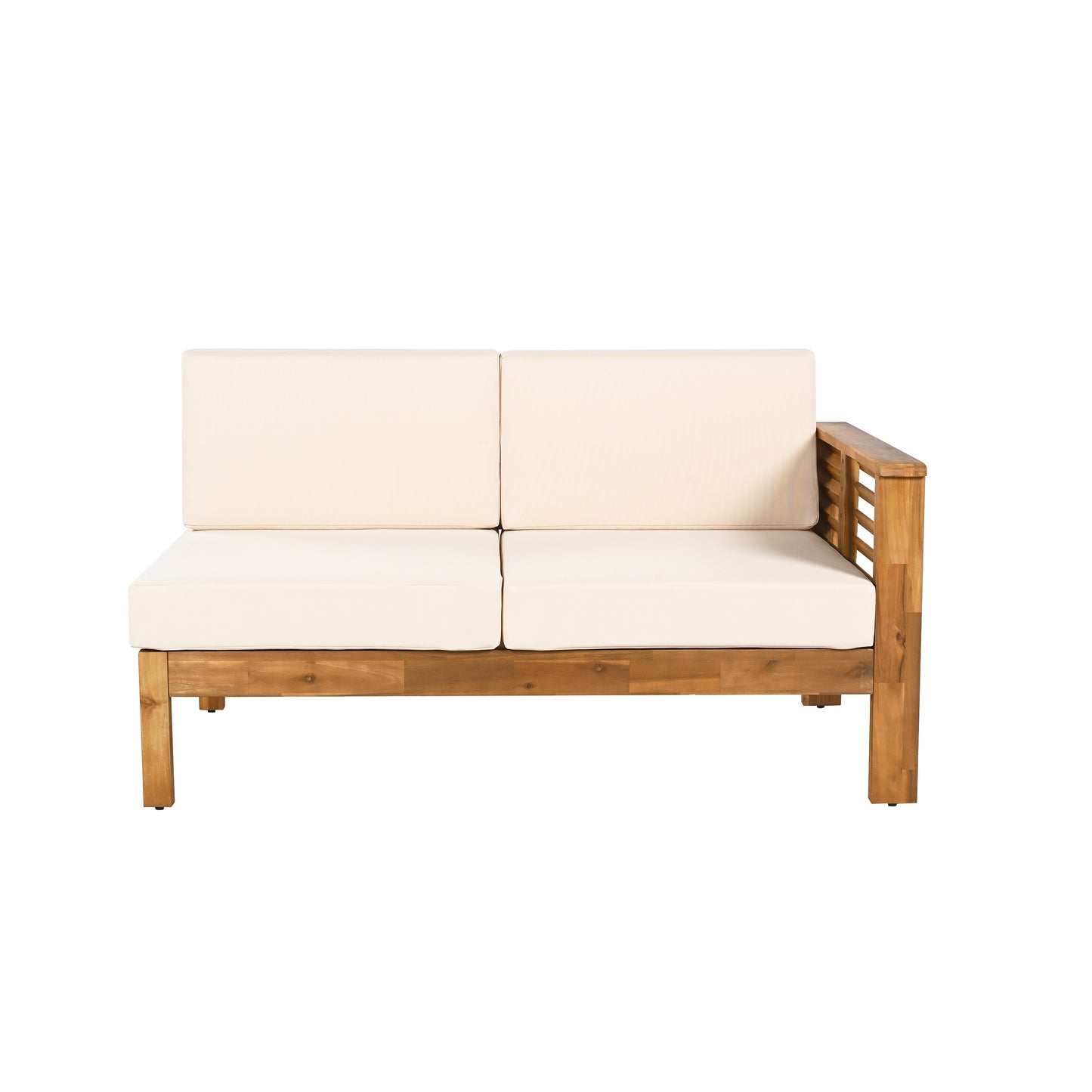 Fawne 4-Pieces Acacia Wood Patio Furniture Set, Outdoor Sectional Sofa Set with Coffee Table, 5 Seats L Shape Sofa Set Deep Seating with Soft Cushion, for Garden, Backyard Porch Balcony, Teak & Cream