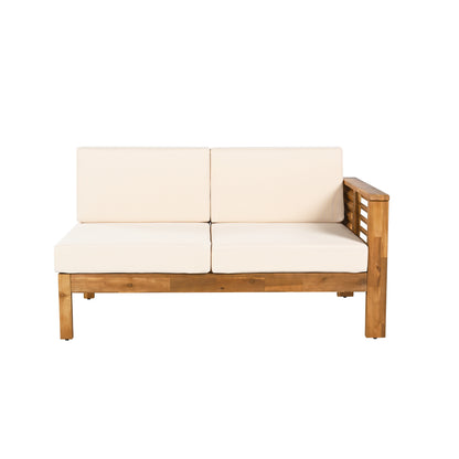 Fawne 4-Pieces Acacia Wood Patio Furniture Set, Outdoor Sectional Sofa Set with Coffee Table, 5 Seats L Shape Sofa Set Deep Seating with Soft Cushion, for Garden, Backyard Porch Balcony, Teak & Cream