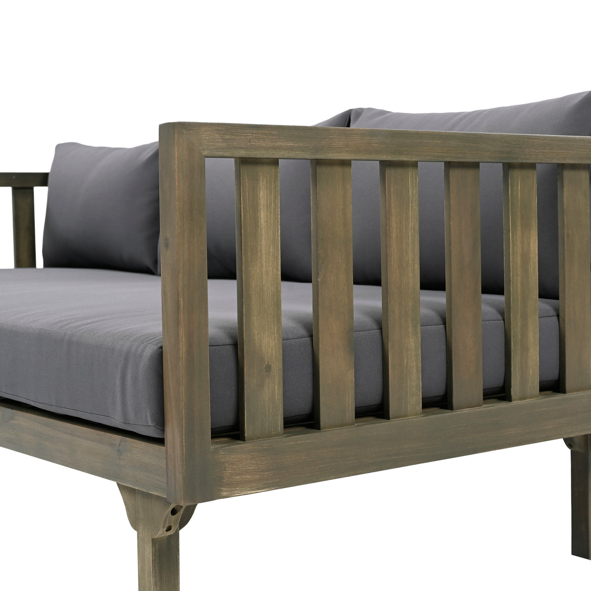 Pastiche Claremont Outdoor 3 Seater Acacia Wood Daybed with Fabric Water Resistant and Removable Cushions, Patio Garden Sofa with Slat Paneling Armrest and Back, Grey and Dark Grey