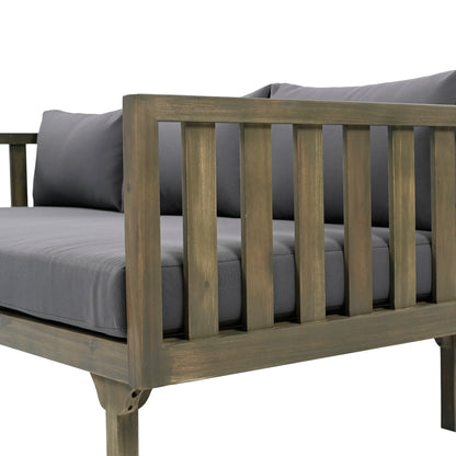 Pastiche Claremont Outdoor 3 Seater Acacia Wood Daybed with Fabric Water Resistant and Removable Cushions, Patio Garden Sofa with Slat Paneling Armrest and Back, Grey and Dark Grey