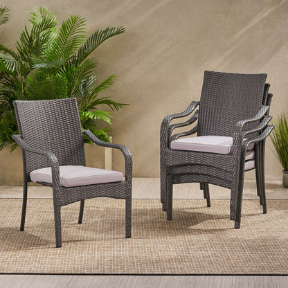 Perseer Outdoor PE Rattan Stacking Chair with Iron Frame and Cushions,Set of 4
