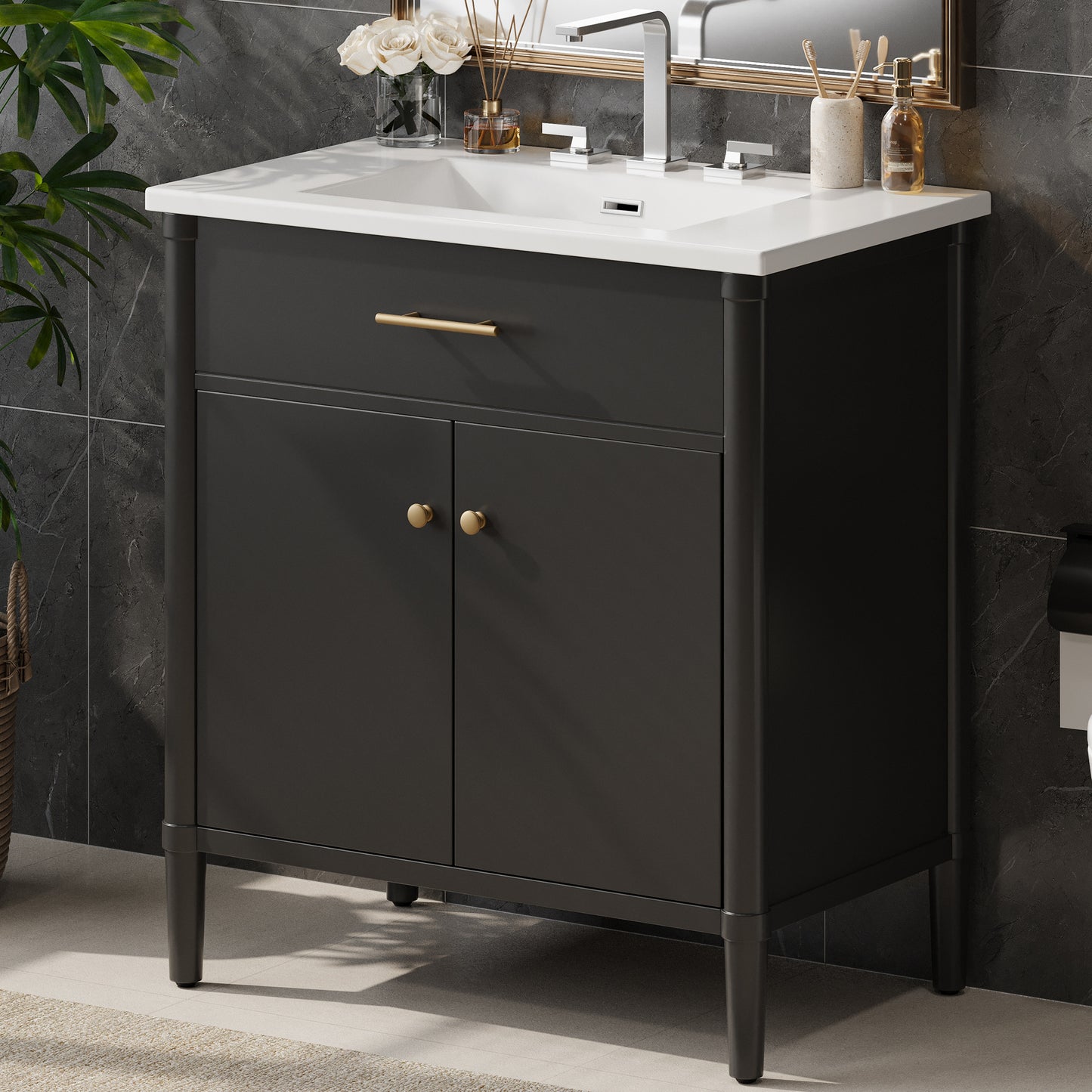MuKi 31" Bathroom Vanity with Sink, Bathroom Cabinet with Soft Close Doors and Adjustable Shelf