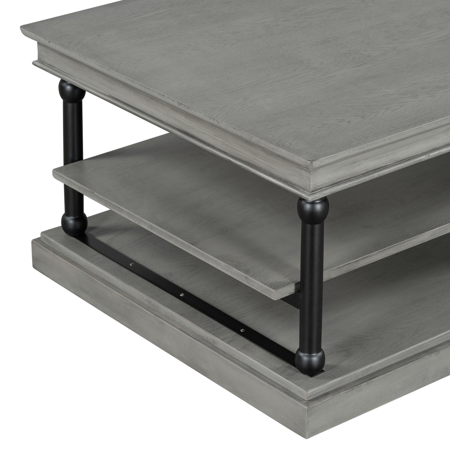 55.1" Wood Coffee Table with Black Legs, 2 Open Storage Shelves, Modern Living Room Table