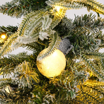 Stellan 6FT Pre-Lit Spruce Snow Flocked Christmas Tree, Artificial Hinged Xmas Tree with LED Lights, Holiday Office Home Décor