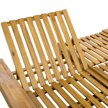 Junipar Outdoor Double Chaise Lounge, Acacia Wood, 4 Position Adjustable Back, 800lbs Capacity
