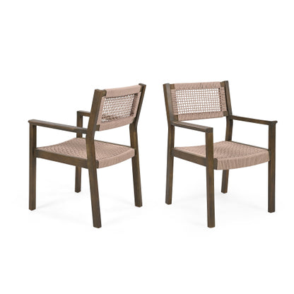 Seraphina Outdoor Patio Acacia Wood Braided Rope Dining Chairs, Set of 2