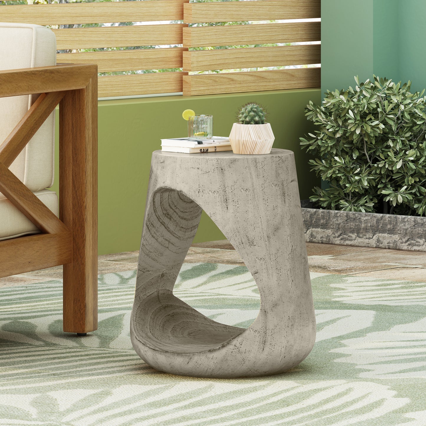 Hawthor MGO Hollow Side Table, Wood-like texture