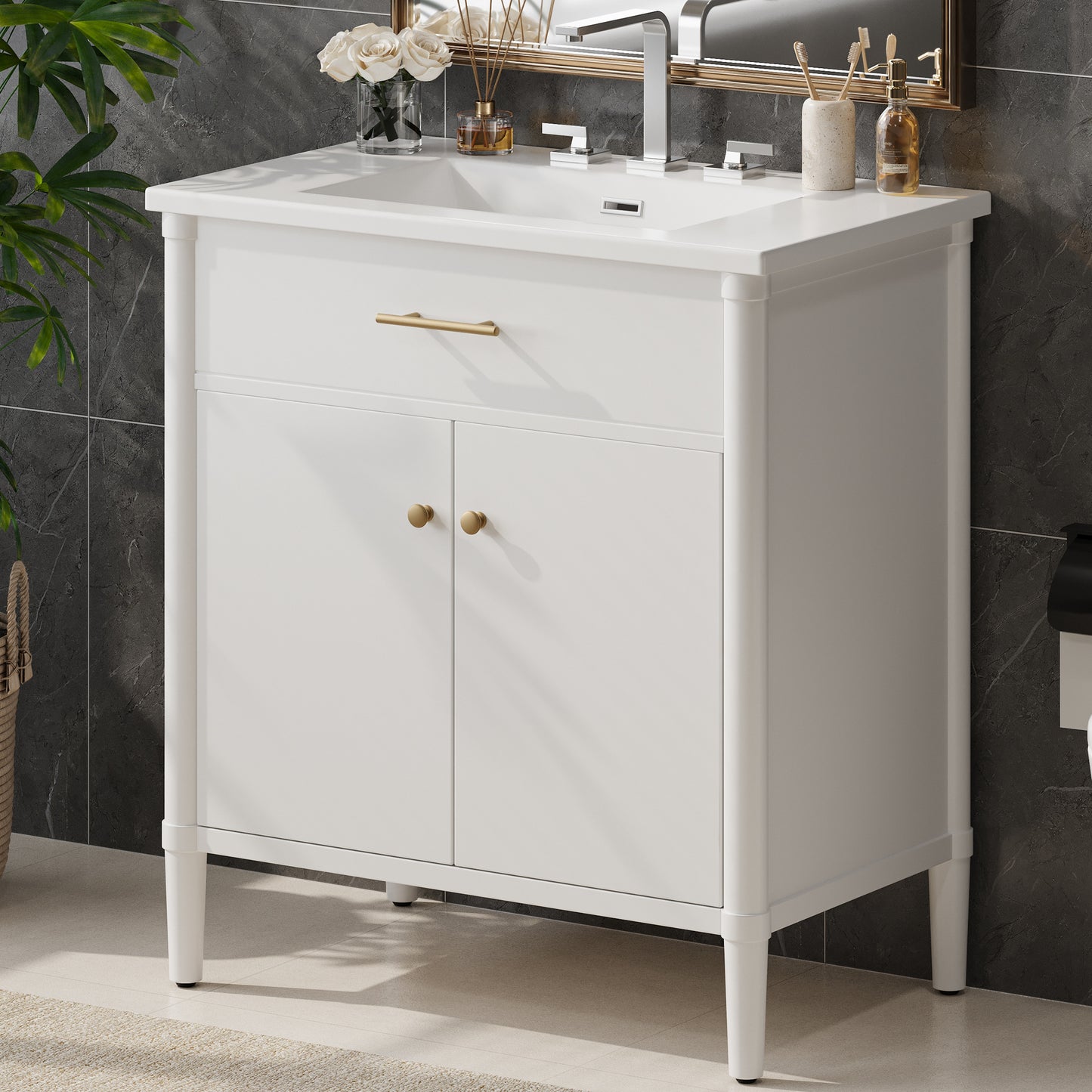 MuKi 31" Bathroom Vanity with Sink, Bathroom Cabinet with Soft Close Doors and Adjustable Shelf