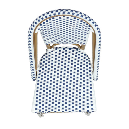 Altocanin 29.5" Outdoor PE Rattan French Barstool, White and Blue(Set of 2)