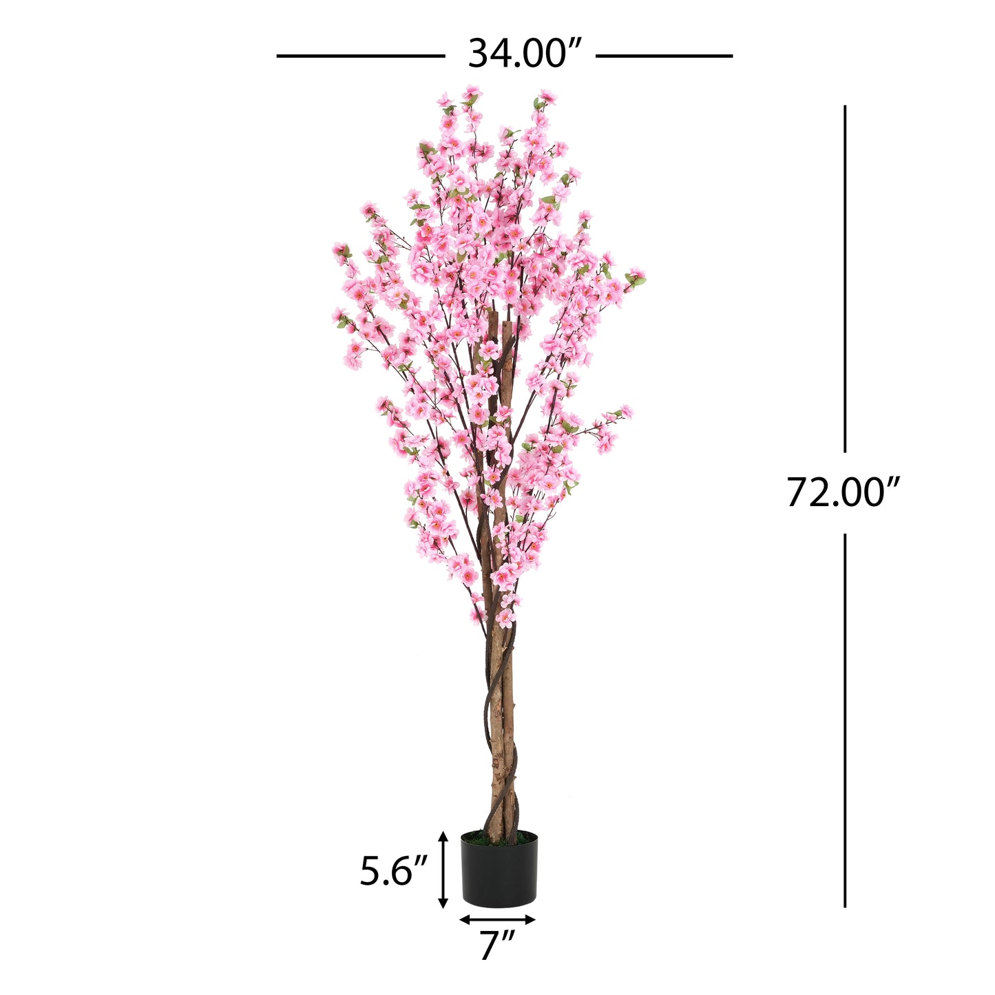 Brynden 6' Artificial Peach Blossom Tree with Black Plastic Pot