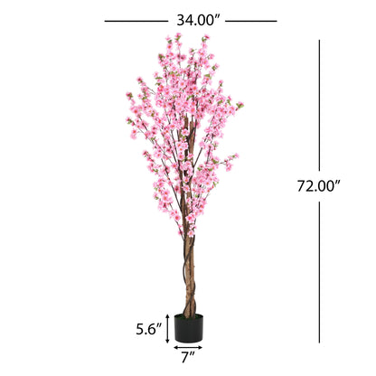 Brynden 6' Artificial Peach Blossom Tree with Black Plastic Pot