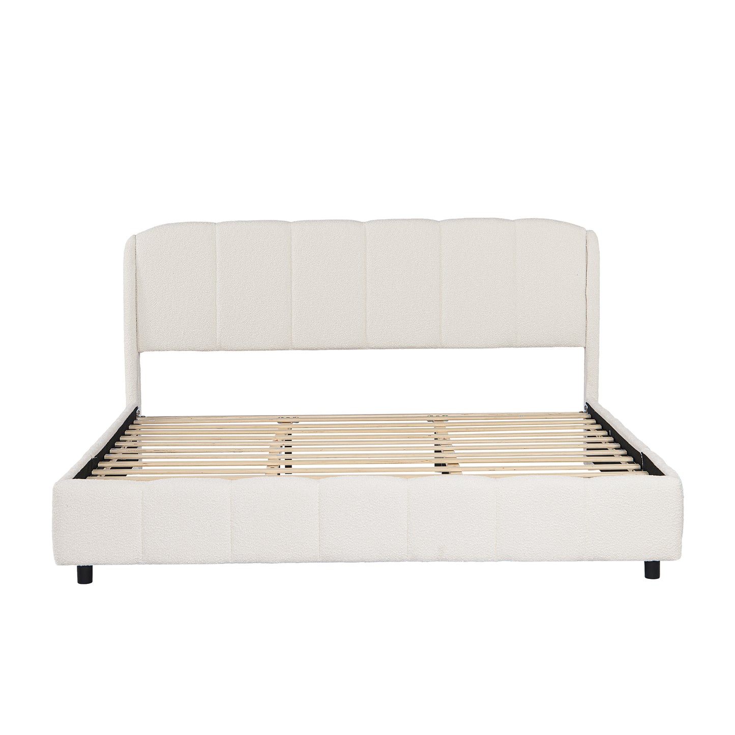 Florian Platform Bed, Soft Boucle Fabric Upholstered Platform bed with Curve-Shaped Design Headboard
