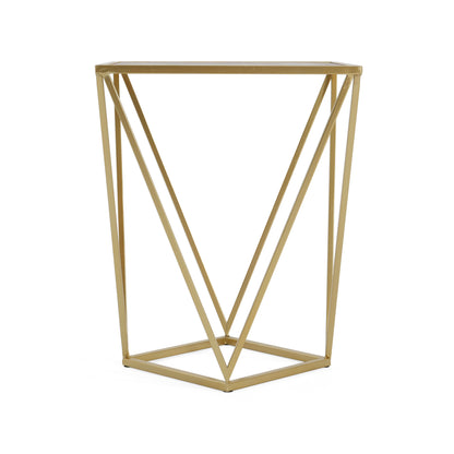 Calliopa Creative Simple Glass Side Table,Gold+White Color