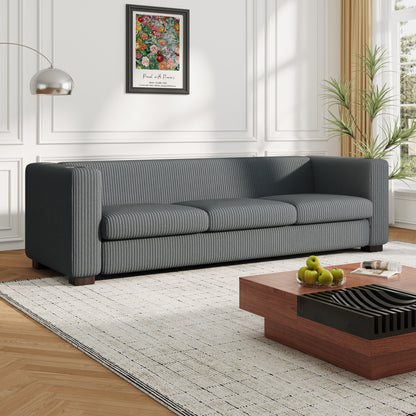 Modern three-seat Solid Wood sofa in striped finish with two cup holders